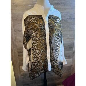 Ashley Stewart Womens Plus Size 14 16 Animal Print Oversized Shirt Tiger White